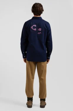 Chemise en coton oxford bleu marine coupe Regular broderie dos