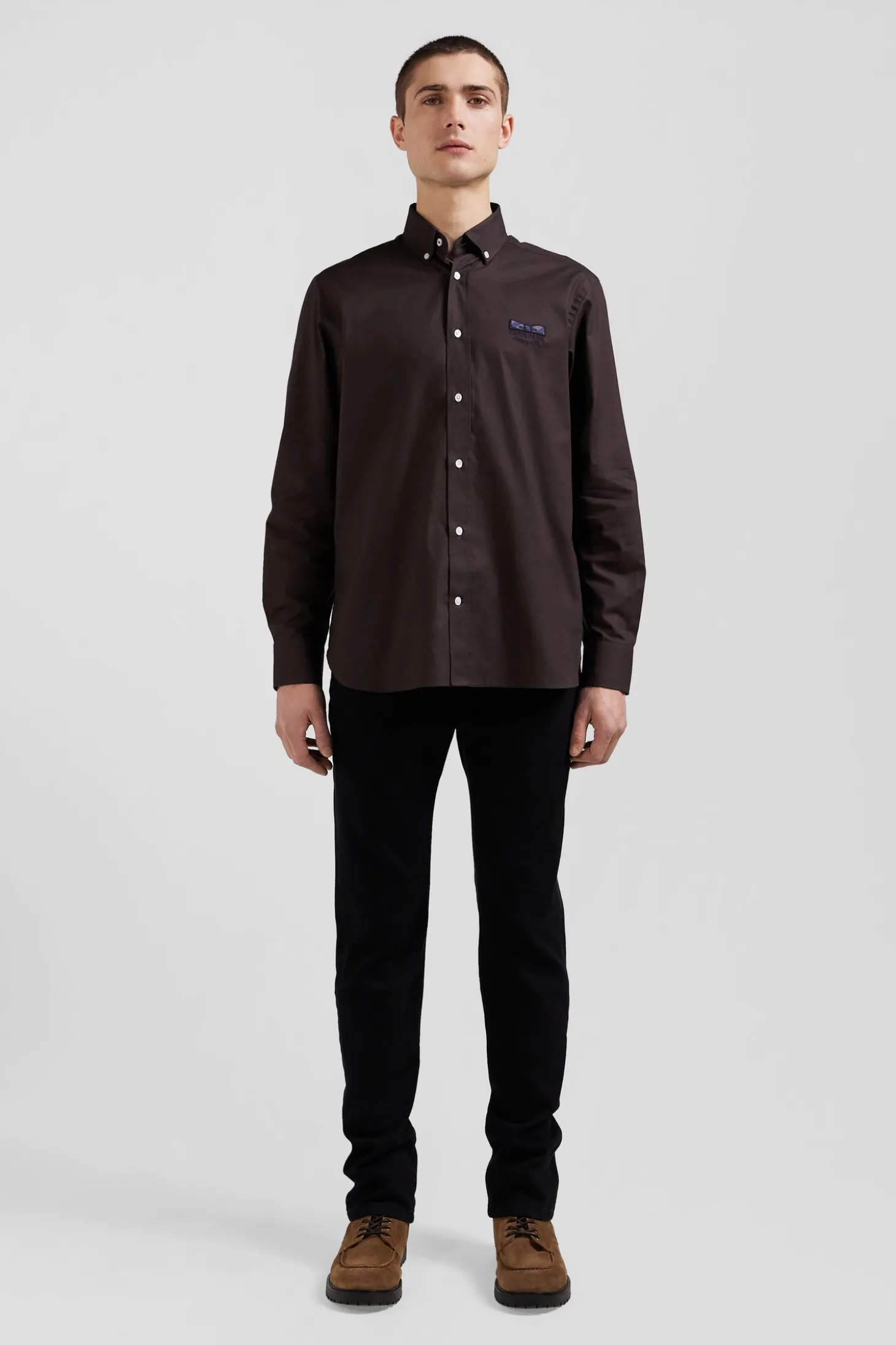 Chemise en coton Oxford marron nœud papillon cerclé coupe Regular
