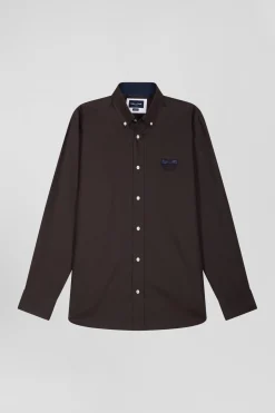 Chemise en coton Oxford marron nœud papillon cerclé coupe Regular