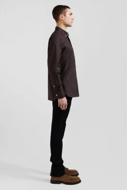 Chemise en coton Oxford marron nœud papillon cerclé coupe Regular