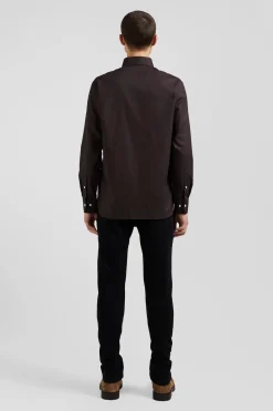 Chemise en coton Oxford marron nœud papillon cerclé coupe Regular