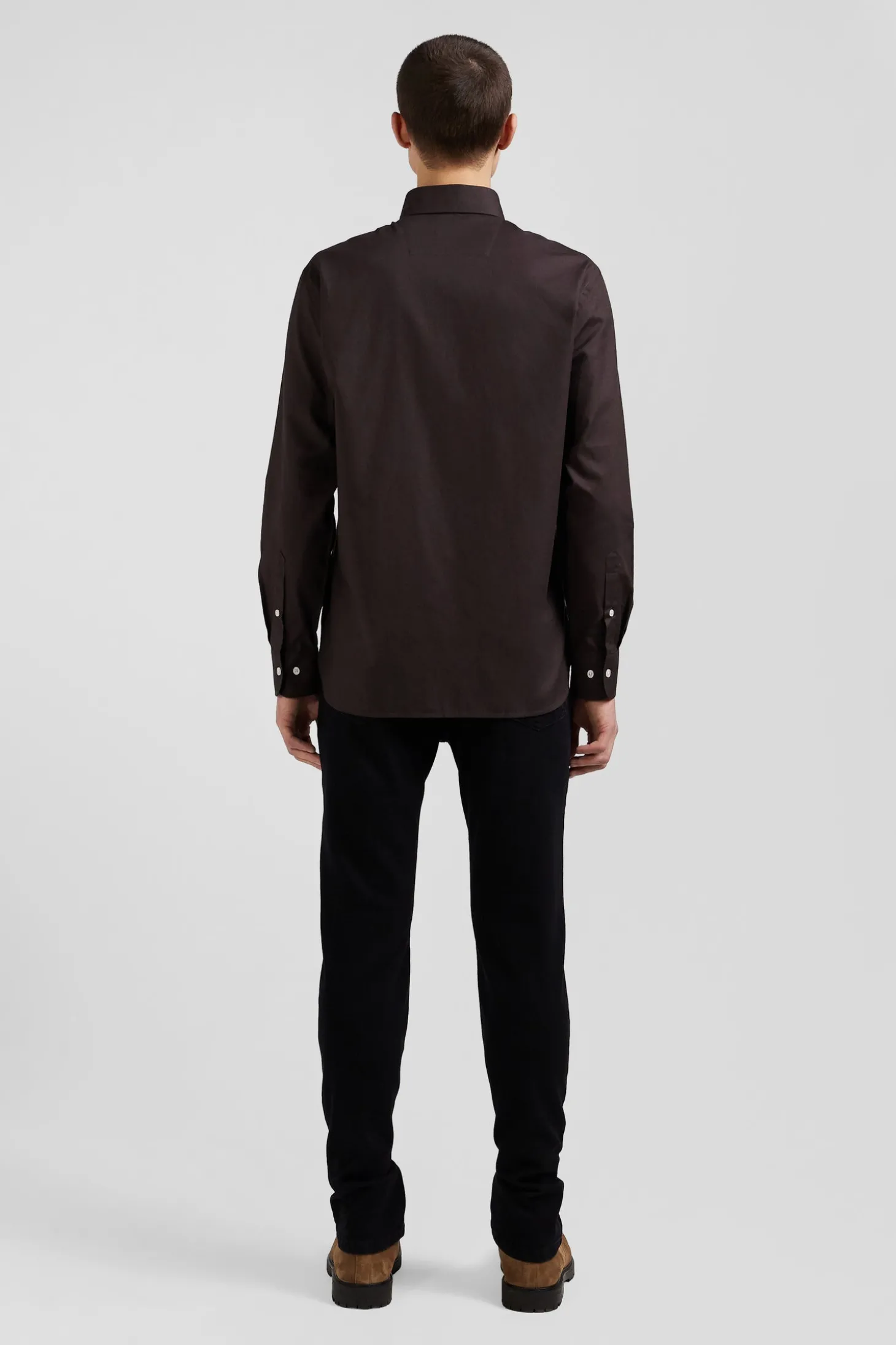 Chemise en coton Oxford marron nœud papillon cerclé coupe Regular