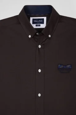 Chemise en coton Oxford marron nœud papillon cerclé coupe Regular