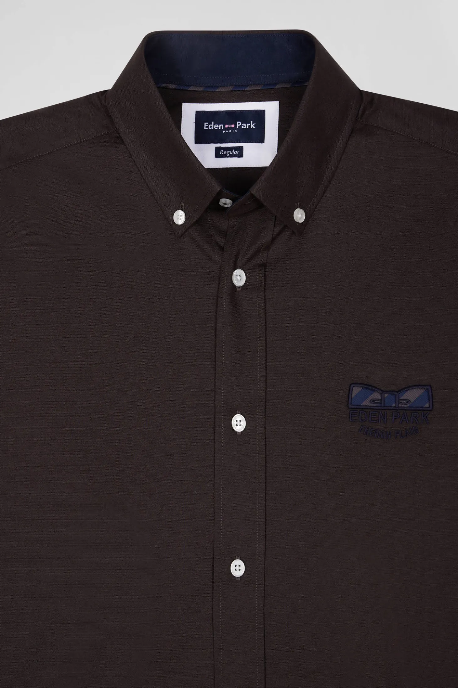 Chemise en coton Oxford marron nœud papillon cerclé coupe Regular