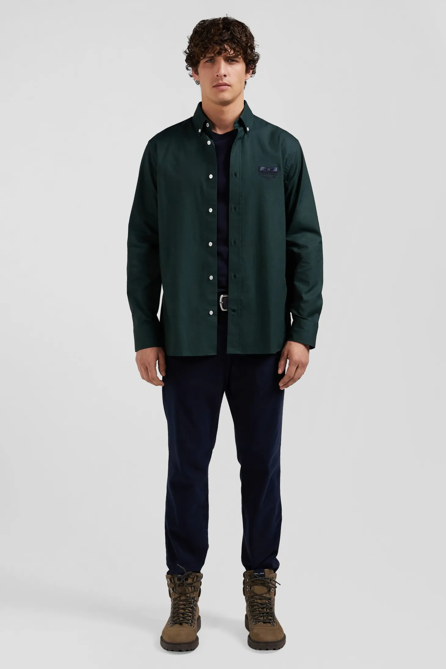 Chemise en coton Oxford vert nœud papillon cerclé coupe Regular