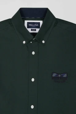 Chemise en coton Oxford vert nœud papillon cerclé coupe Regular