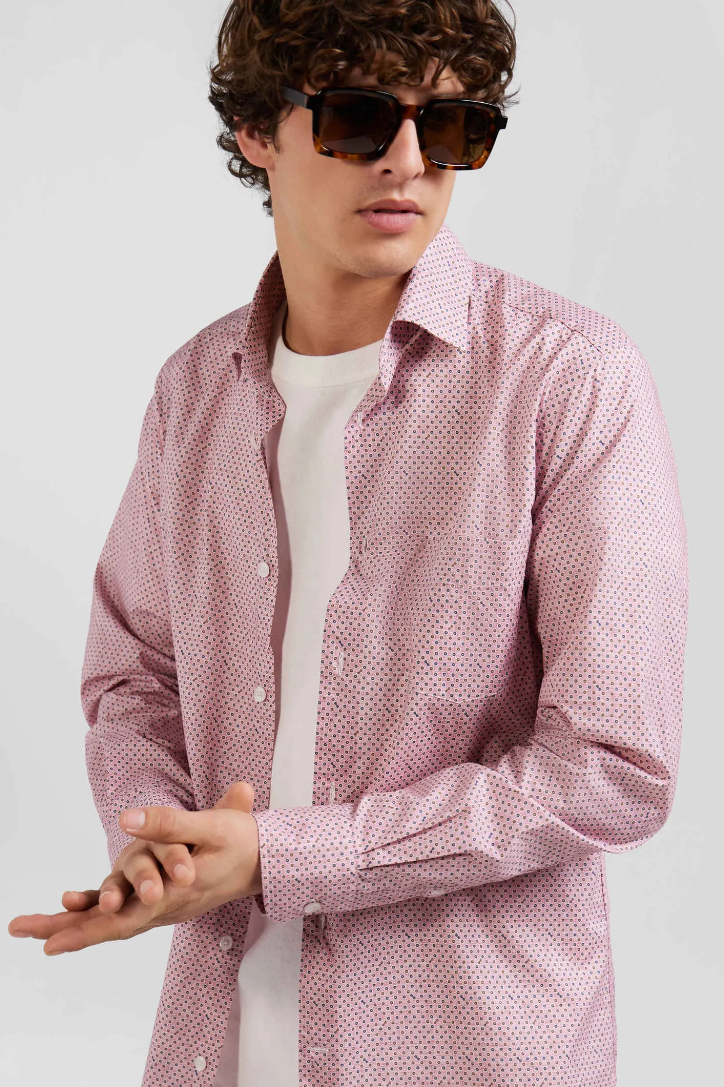 Chemise en coton rose coupe Slim