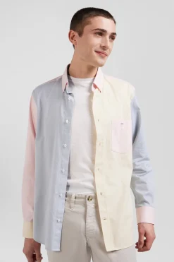 Chemise en coton tricolore ciel coupe Regular