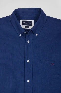 Chemise en coton uni bleu indigo col boutonné et poche poitrine coupe Regular