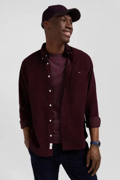 Chemise en coton uni bordeaux col boutonné et poche poitrine coupe Regular