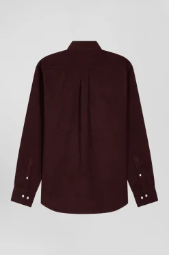 Chemise en coton uni bordeaux col boutonné et poche poitrine coupe Regular