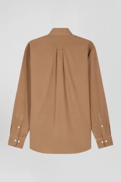 Chemise en coton uni camel col boutonné et poche poitrine coupe Regular