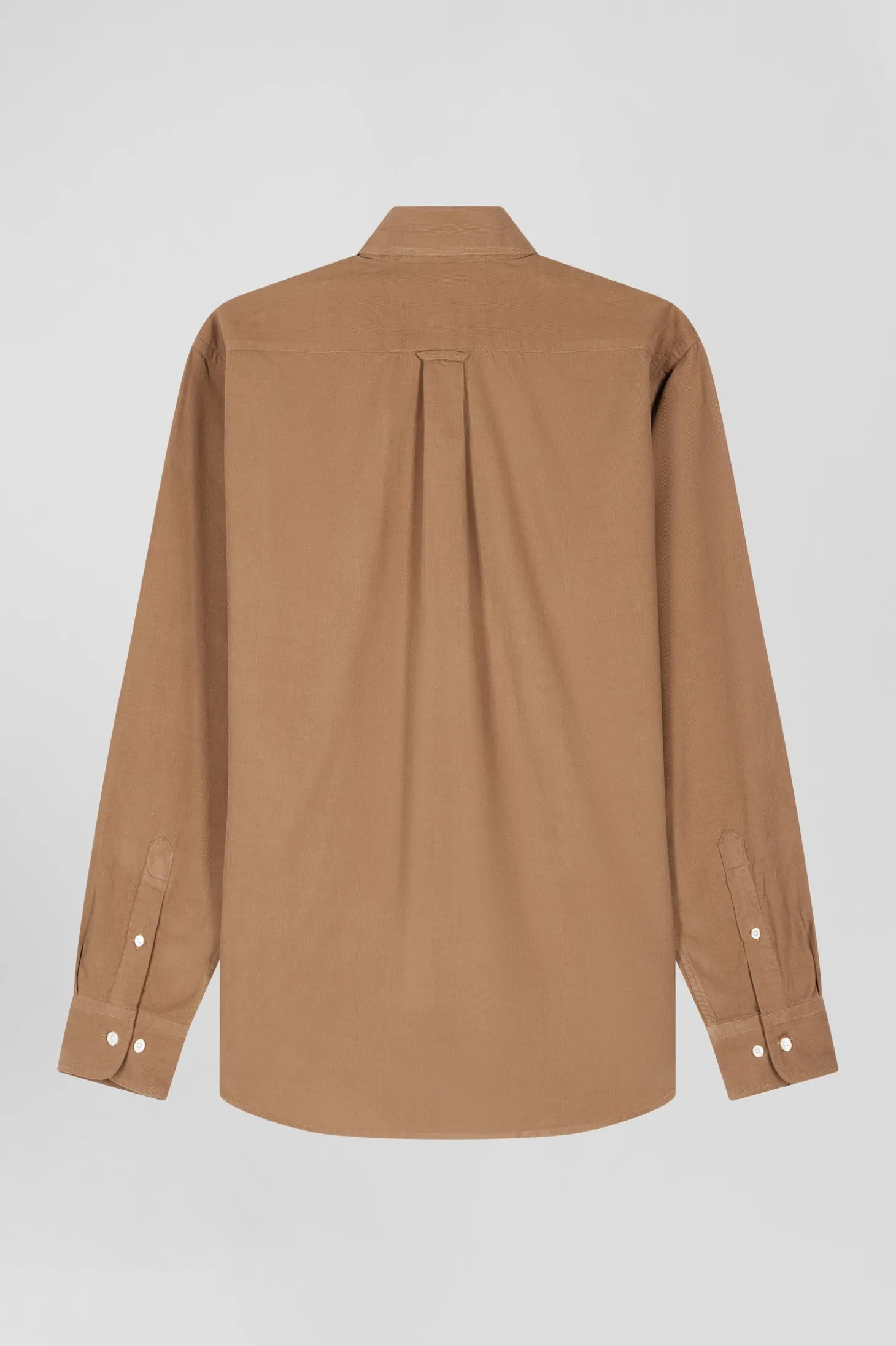 Chemise en coton uni camel col boutonné et poche poitrine coupe Regular