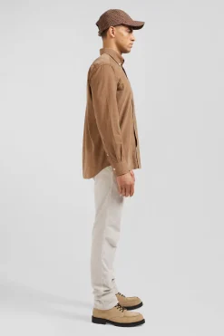 Chemise en coton uni camel col boutonné et poche poitrine coupe Regular