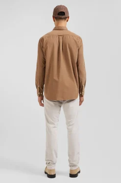 Chemise en coton uni camel col boutonné et poche poitrine coupe Regular