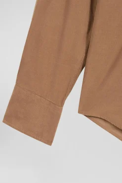 Chemise en coton uni camel col boutonné et poche poitrine coupe Regular
