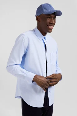 Chemise en coton uni ciel col boutonné et poche poitrine coupe Regular