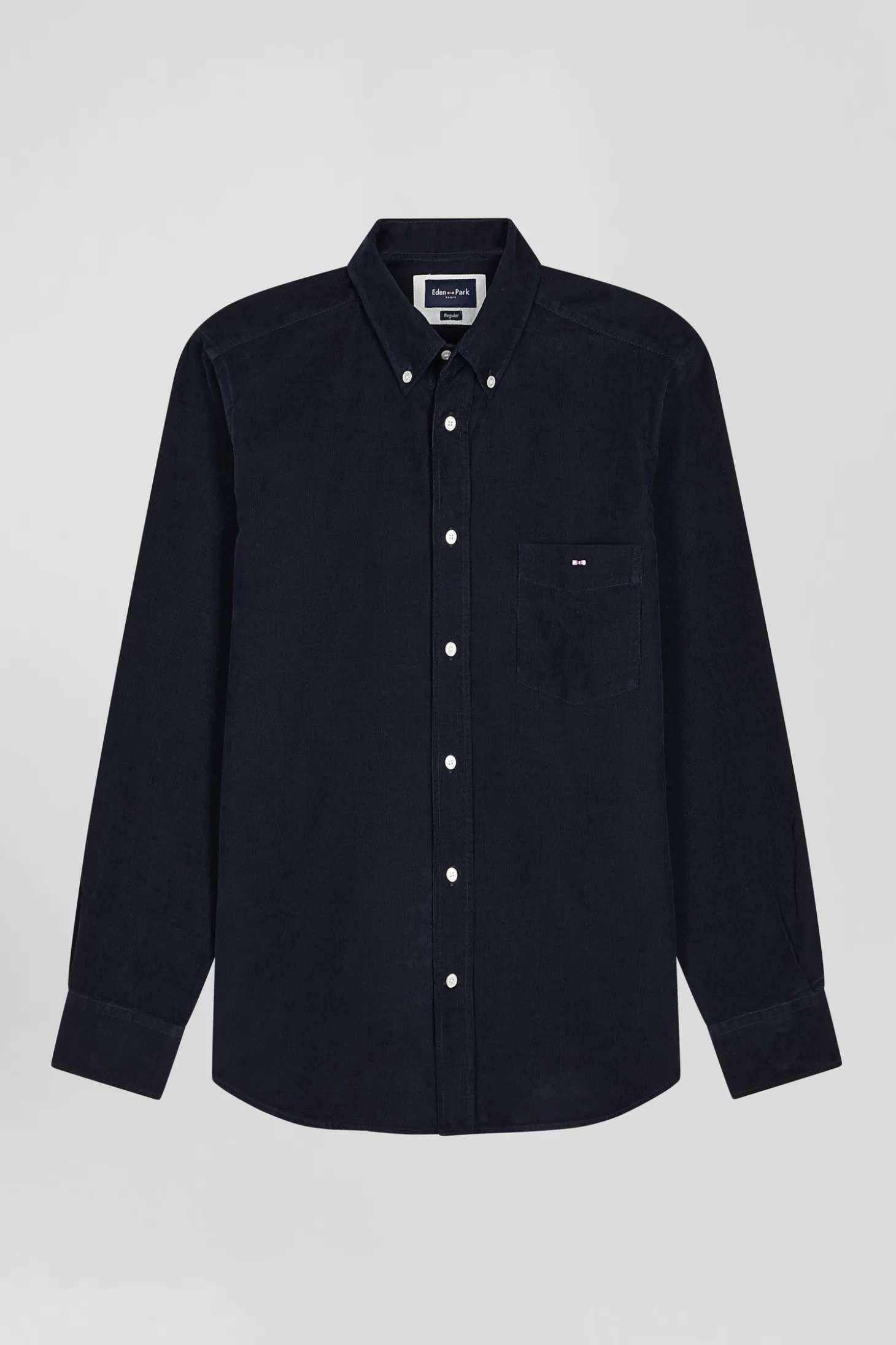 Chemise en coton uni marine col boutonné et poche poitrine coupe Regular