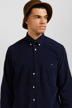 Chemise en coton uni marine col boutonné et poche poitrine coupe Regular