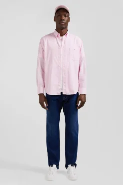 Chemise en coton uni rose col boutonné et poche poitrine coupe Regular