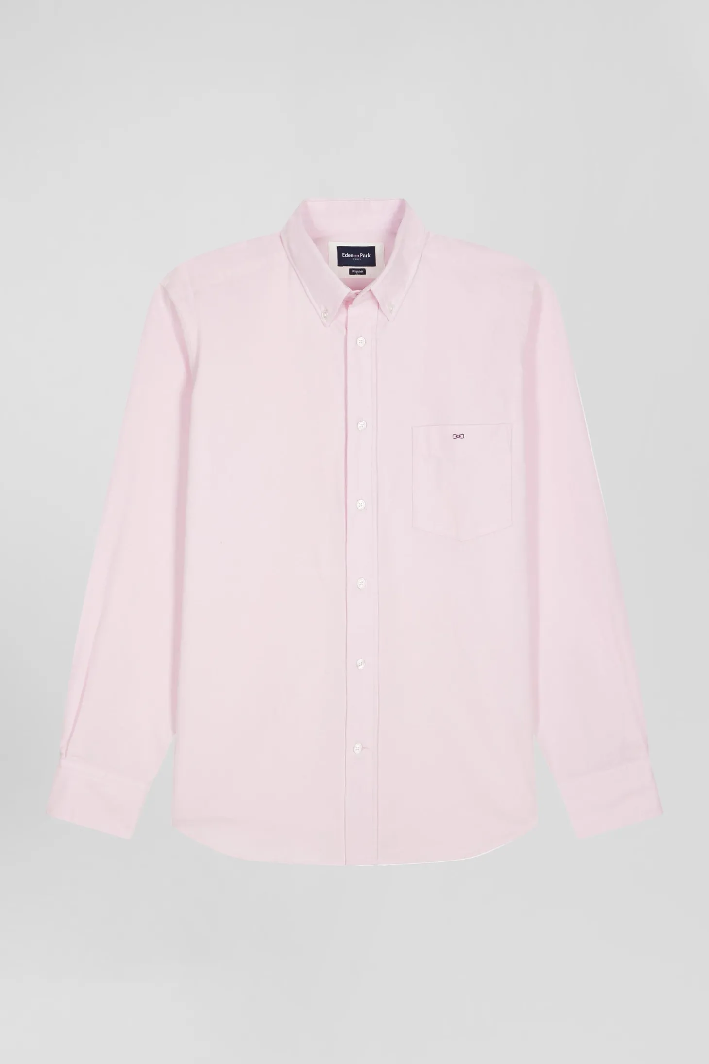Chemise en coton uni rose col boutonné et poche poitrine coupe Regular