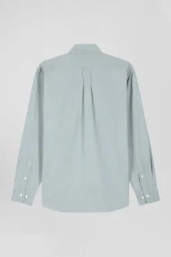 Chemise en coton uni vert d'eau col boutonné et poche poitrine coupe Regular