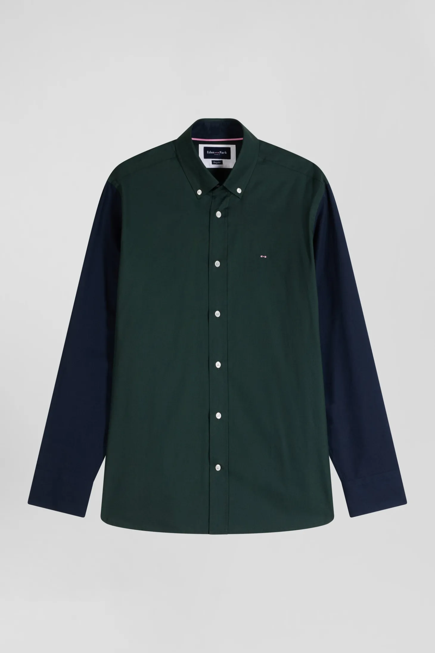 Chemise en oxford de coton verte et marine broderie dos coupe Regular