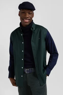 Chemise en oxford de coton verte et marine broderie dos coupe Regular