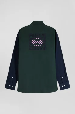 Chemise en oxford de coton verte et marine broderie dos coupe Regular