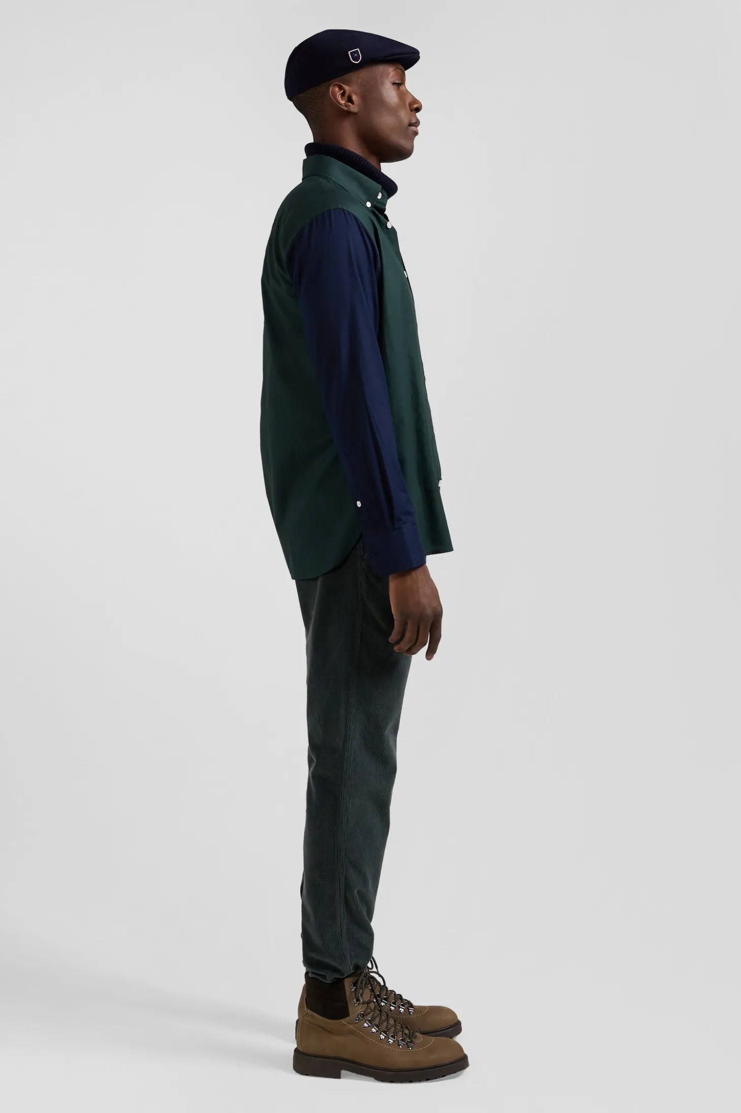 Chemise en oxford de coton verte et marine broderie dos coupe Regular