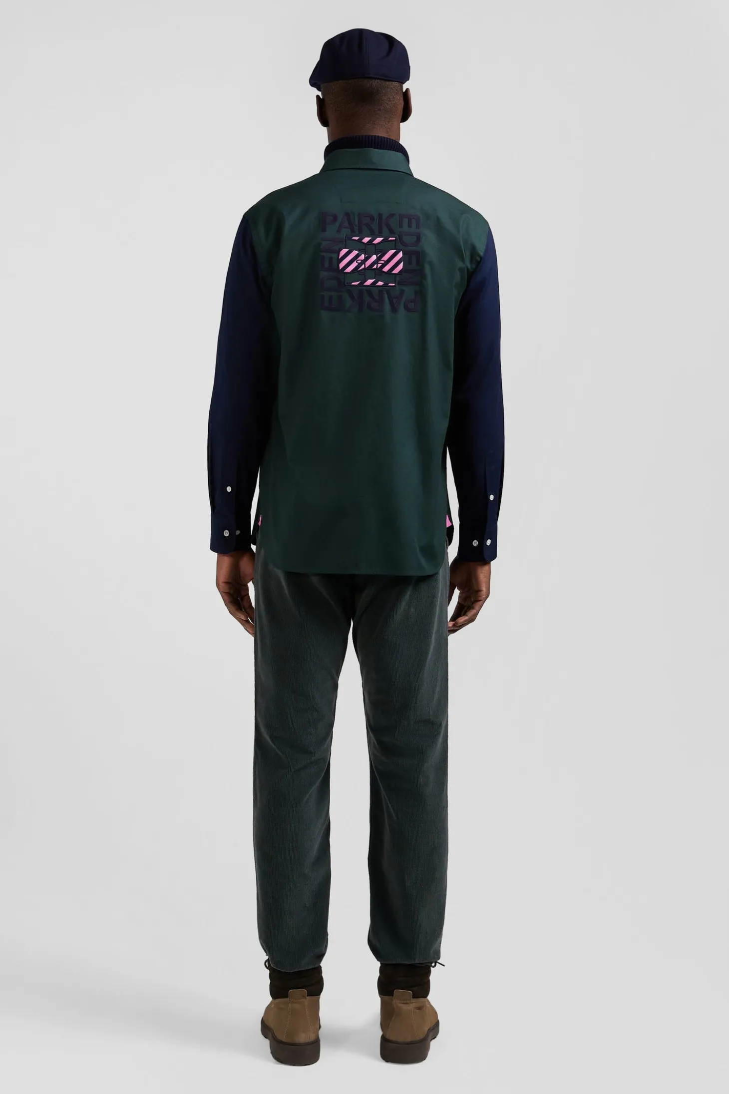 Chemise en oxford de coton verte et marine broderie dos coupe Regular