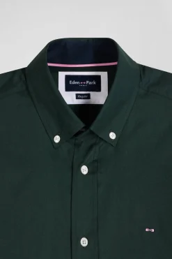 Chemise en oxford de coton verte et marine broderie dos coupe Regular