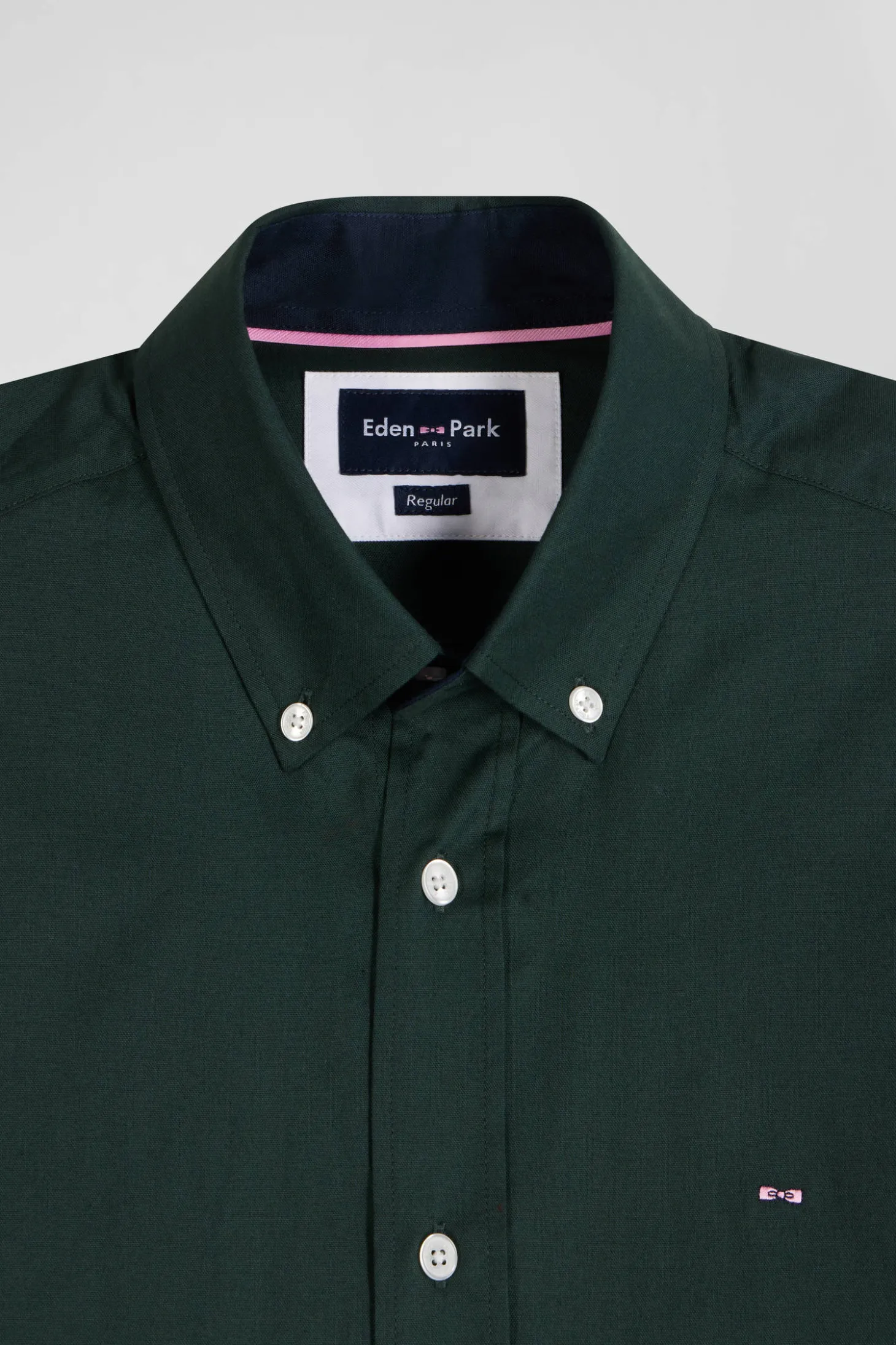 Chemise en oxford de coton verte et marine broderie dos coupe Regular