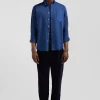 Chemise en piqué coton unie bleue coupe Regular