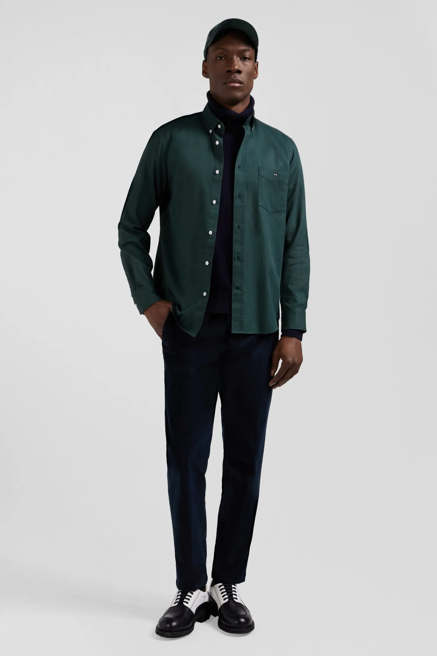 Chemise en piqué coton unie verte coupe Regular