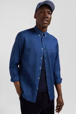 Chemise en piqué coton unie bleue coupe Regular