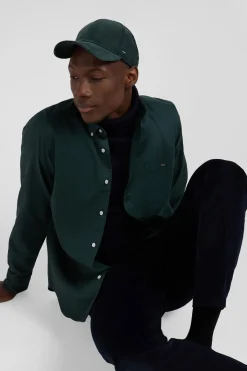 Chemise en piqué coton unie verte coupe Regular