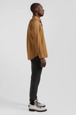 Chemise en piqué coton unie camel coupe Regular