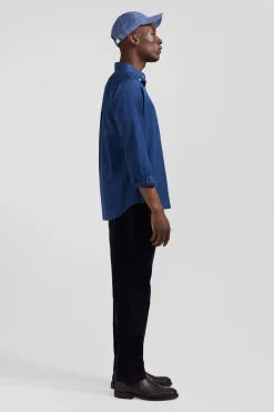 Chemise en piqué coton unie bleue coupe Regular