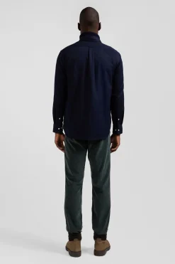 Chemise en piqué coton unie bleu marine coupe Regular
