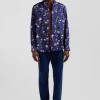 Chemise en popeline de coton Pima marine imprimé floral coupe Regular