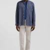 Chemise en popeline de coton bleu marine à microimprimé floral coupe Regular