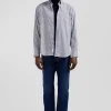 Chemise en popeline de coton bleu marine à rayures bâton coupe Regular