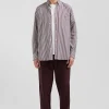 Chemise en popeline de coton rayée bordeaux coupe Regular