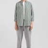 Chemise en popeline de coton rayée verte coupe Regular
