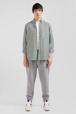 Chemise en popeline de coton rayée verte coupe Regular