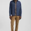 Chemise en popeline de coton indigo imprimé graphique coupe Slim