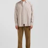 Chemise en popeline de coton rayée marron coupe Regular