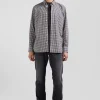 Chemise en popeline de coton marine à carreaux bicolore coupe Regular
