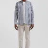 Chemise en popeline de coton rayée bleu foncé coupe Regular